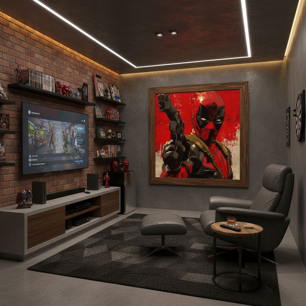 Pop culture wall art in a gaming room