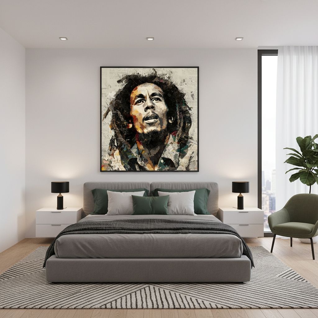 Bob Marley wall art in a bedroom