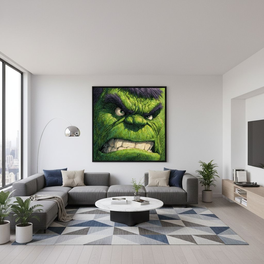 Hulk wall art in a living room